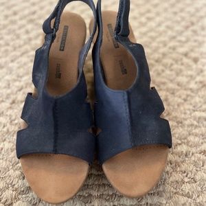 Clarks Navy Wedges 8.5
